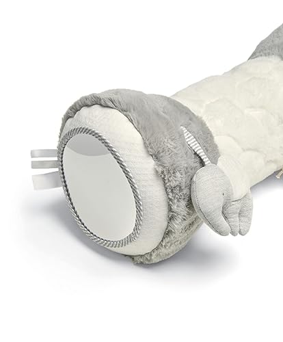 Mamas & Papas Tummy Time Roll, Interactive Soft Baby Pillow with Integrated Rattle, Welcome to The World, Grey