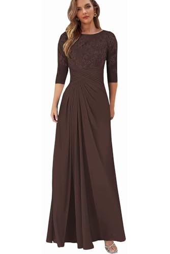 Mother of The Bride Dresses for Wedding Long Lace Evening Gows Formal Dress with Sleeves Chiffon