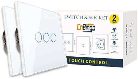 CNBINGO WiFi Smart Light Switch Work with Alexa/Google Home, Timer, Multi-Way Control by Smart Life App, Single Touch Light Switch, White Glass Panel, LED Backlight, 1-Gang, Neutral Wire Required