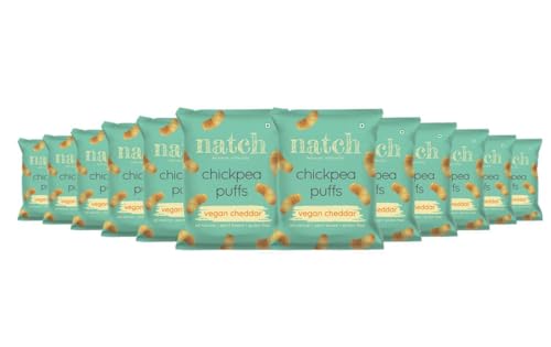 Image of Natch Chickpea Protein Puffs, Healthy Snacks, Rich in Fiber, Not Fried Not Baked Gluten Free, Vegan, Trans Fat Free, Vegan Cheddar, 20g each (Pack of 12)