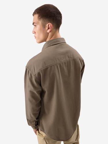 Image of The Souled Store Solids Off White Long Sleeve Collared Cotton Utility Shirts for Mens & Boys- Regular Fit with Classic Style