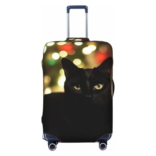 Christmas Black Cat Luggage Cover Washable Stretch Suitcase Protector Anti-Scratch Travel Luggage Sleeve Elastic Baggage Cover Fits 18-32 Inch
