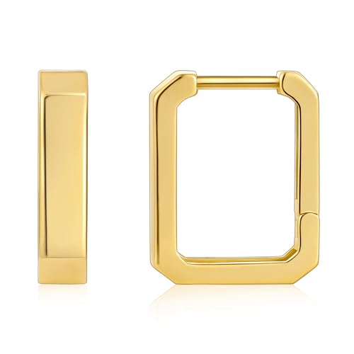 Gacimy Huggie Hoop Earrings for Women 14k Gold Plated, Small Hoop Earrings for Women, 1/2 Inch Rectangle