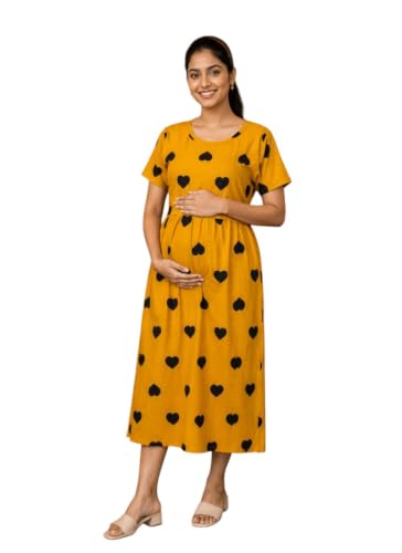 Image of Maternity Feeding Maxi Dress with Pockets, Green Butterfly Print, Zipless Long Pregnancy Gown, Pre & Post Maternity Wear Ankle Length
