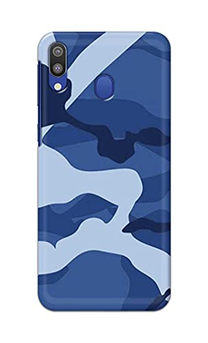 Image of Printed Hard Back Cover Case for Samsung Galaxy M20 Back Cover (Army Blue Pattern) -1302