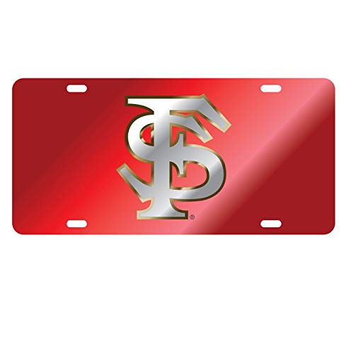 FLORIDA STATE Seminoles Laser Cut Inlaid Mirrored Silver FS Red Plate