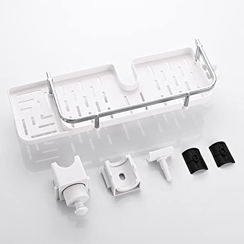 TRUSTLIFE Bathroom Shower Shelf Caddy for Shower Rail, Shower Shelf No Drilling Bathroom Caddy Storage Shelves for Soap Shampoo Shower Rack Hanging with Shower Head Hook Suit 17mm-28mm Shower Rail