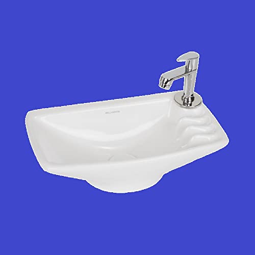 Image of Wash Basin Wall Hung Mounted Glossy Finish White Sink for Bathroom (16 x 9 x 4.5 Inch)
