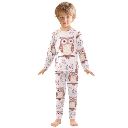 Fustylead Cute Watercolor Owl and Leaves Pajamas Cotton Sleepover PJ Set Long Sleeve Lounge Wear3