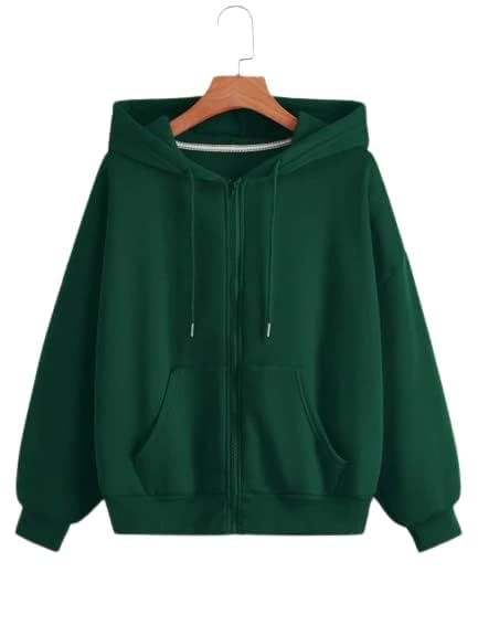 Image of Zipper Solid Black Full Sleeves Hooded Neck Casual Fit Stylish Regular Winter Wear Hoodie for Women Men