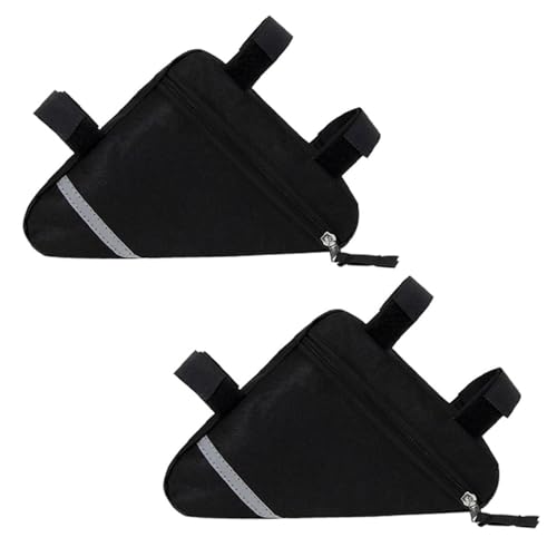 QitinDasen 2 Pieces Bike Triangle Bags, Waterproof Bicycle Front Tube Frame Bag, Double-Sided Reflective Decoration Makes Night Riding Safer (Black)
