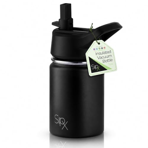 SIPX™ 12 oz Insulated Water Bottle with Straw Lid – Leakproof Stainless Steel, BPA-Free, Easy to Carry – Perfect for School, Camp, Sports & Travel – Black