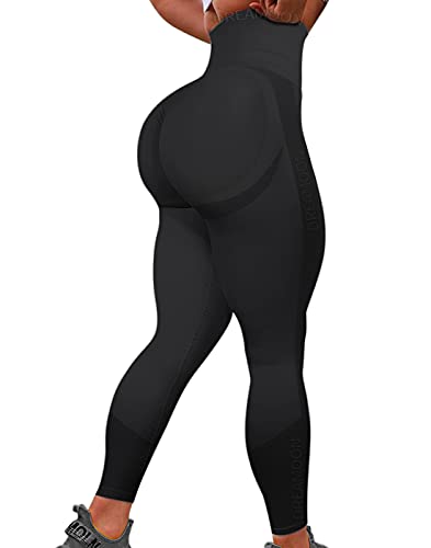 DREAMOON Smile Contour Seamless Leggings for Women High Waist Butt Lift Workout Yoga Pants Scrunch Booty Gym Tights(#3-Marl Black, M)