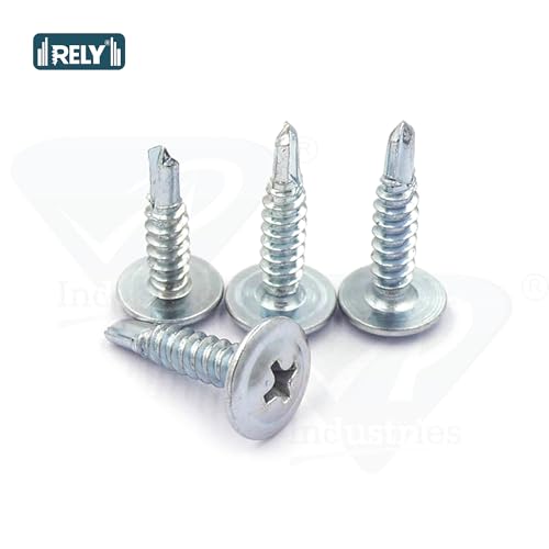 Image of Rely⇒VP INDUSTRIES (Pcs-50) No.8x38 mm Truss Phillips Self-Drilling Screw - White Zinc Coated Carbon Steel, Ideal for Metal, Wood, Plywood, Cabinets, Furniture & DIY Projects
