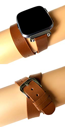 Nickston Brown Double Wrap Leather Band Compatible With Fitbit Versa 2 And Versa Smartwatch Twice Around Wrist Strap (4. Rose Gold Color Buckle Adapters, For Versa 2) #TOP5
