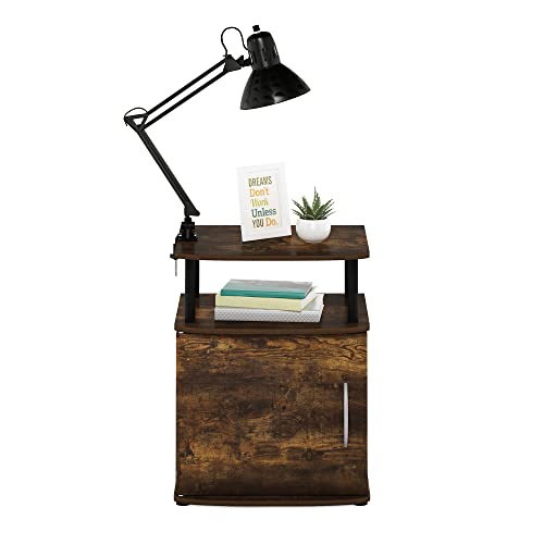 Image of Furinno Jaya End Side Sofa Table /Nightstand with Door, Amber Pine /Black