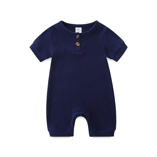 Image of Unisex Newborn Baby Romper Ribbed Onesie Infant Long/Short Sleeve Jumpsuit