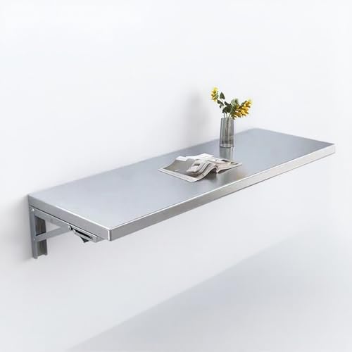 XDLEDMKIZ Mesa Plegable de Pared para Espacios pequeños: Escritorio de Acero Inoxidable Que Ahorra Espacio, Mesa de Comedor para Cocina, Escritorio Flotante para computad