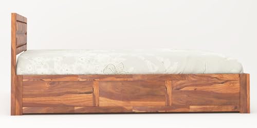 Image of MAMTA DECORATION Sheesham Wood King Size Bed with Box Storage, Wooden Double Bed Cot Palang Furniture for Bedroom Living Room Home (Honey Finish)