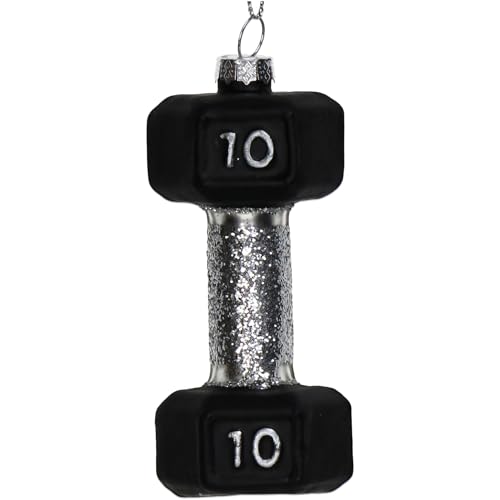 Christbaumschmuck Glas 10,5cm - Kurzhantel Figur zum Aufhängen - handbemalt & mit Glitzer - Weihnachtsbaum Anhänger für Weihnachten - Christbaumanhänger & Weihnachtsbaumschmuck - Hantel Schwarz Christbaumschmuck Glas 10,5cm - Kurzhantel Figur zum Aufhängen - handbemalt & mit Glitzer - Weihnachtsbaum Anhänger für Weihnachten - Christbaumanhänger & Weihnachtsbaumschmuck - Hantel Schwarz