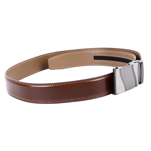 Light Brown Leather Belts for Men Adjustable Customizable Fit 45.3 Inch Belts for Daily Men's Clothing with Automatic Click Buckle