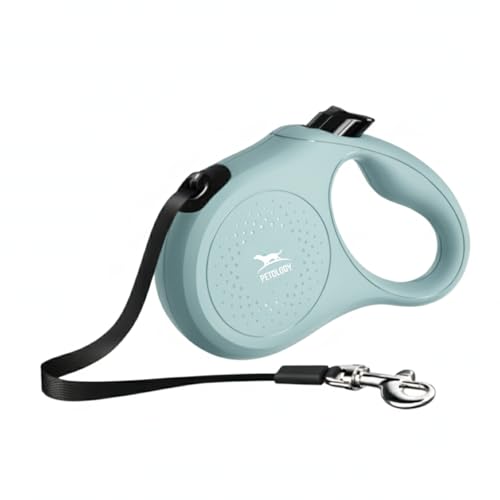 Image of Petology Retractable Dog Leash | 5 Meter (16ft) Nylon Tape | for Dogs Upto 15kgs | Heavy Duty Rope, 360 Tangle-Free, One-Hand Brake & Lock System, Anti-Slip Comfortable Grip