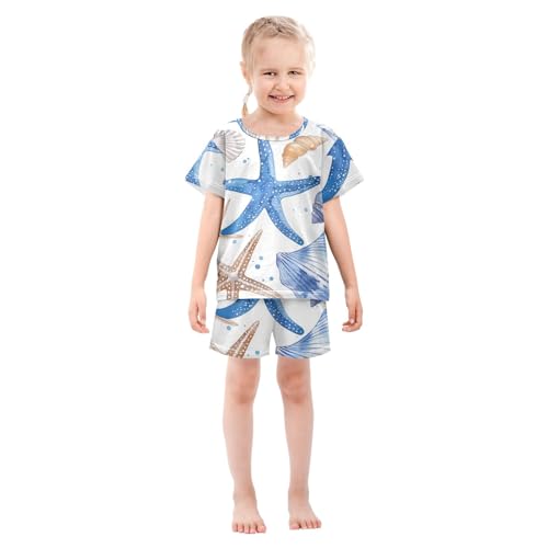 Summer Pajama Set Colorful Sea Starfishes Shells, Short Sleeve Sleepwear Nightwear3