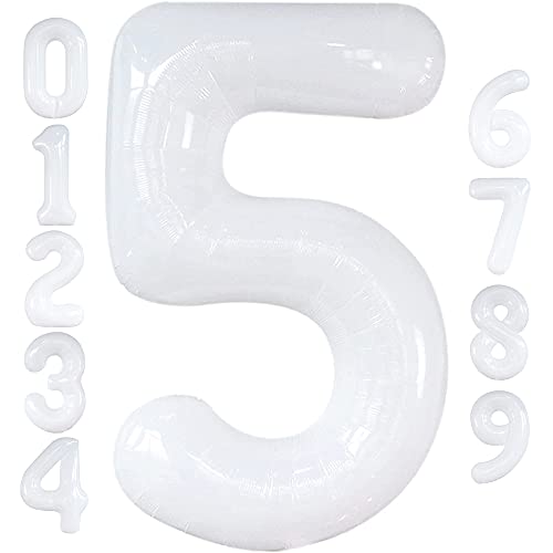 Image of KatchOn White Number 5 Balloons for 5th Birthday Decorations 40 Inch | 5th Birthday Decorations, 5 balloon number, Birthday Number Balloons, White 5th Birthday Party Supplies