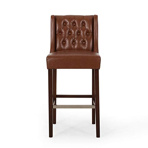 Christopher Knight Home Spencer Taburetes de Bar Contemporáneos con Respaldo Alto (Set de 2), Marrón Cognac y Espresso, Cuero Sintético miniatura 4