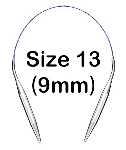 Image of cuteDIY Size 13 Circular Knitting Needles 16 Inch Set Round Metal Kit (Etched US&mm, Color-Coded Cable, Smooth Join)