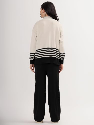 Image of Kvetoo Women Winter Coord Set Wool Blend Tracksuit High Neck Sweater and Wide Leg Pants Warm Knitwear Pyjama Set for Casual Office Travel Wear