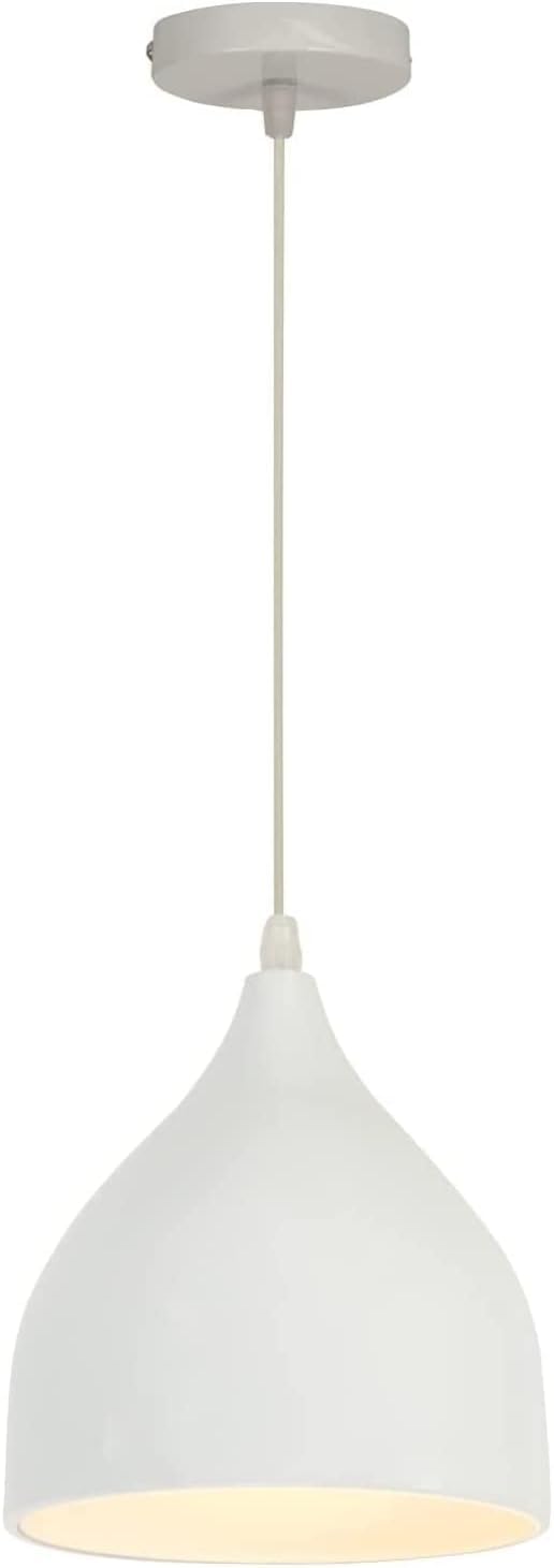 Modern Ceiling Light Fixture Industrial Pendant Light Wrought Iron Hanging Lamp for Kitchen Island Dining Room Living Room Bedroom (1-Light, White)