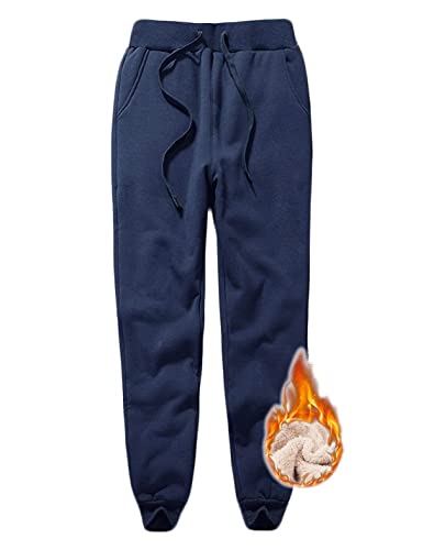 Jenkoon Womens Warm Fleece Sherpa Lined Sweatpants Drawstring Jogger Pant Trousers (Navy, Medium) #TOP4
