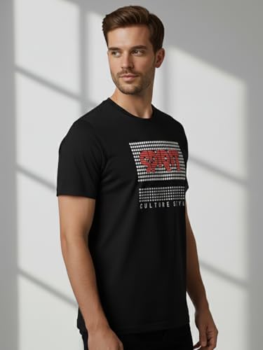 Image of Dollar Club Men's Cotton Round Neck Printed T-Shirt Black