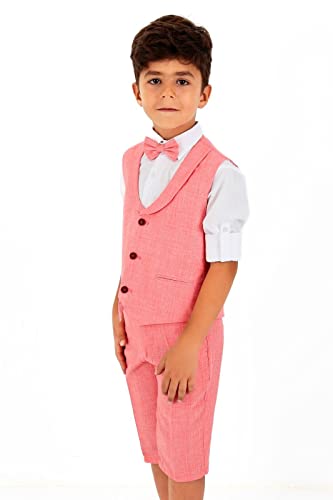 Image of Baby Boys Vest Suit Cotton Linen 4 Piece Formal Wedding Birthday Set