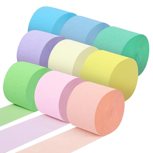 Pastel Crepe Paper Streamers 9 Rolls 738ft Fancy Streamers Party Decorations for Birthday Wedding Baby Shower Bride Shower Bachelorette Party Decorations DIY Gift Wrapping 1.77 Inch x 82 Ft/Roll