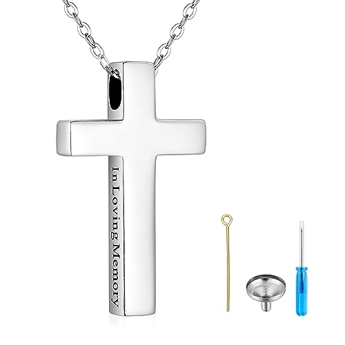 XIUDA 925 Sterling Silver Cremation Jewelry Memorial Cross Urn Necklace for Ashes Keepsake Urns Pendant Necklace for Men Women