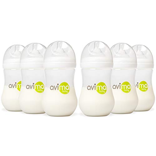 Image of Avima Baby 9 oz Anti Colic Baby Bottles for Breastfed Babies - Medium Flow Nipples, Wide Neck Bottles, BPA Free - 3-6 Months, Stage 2 (Set of 6)