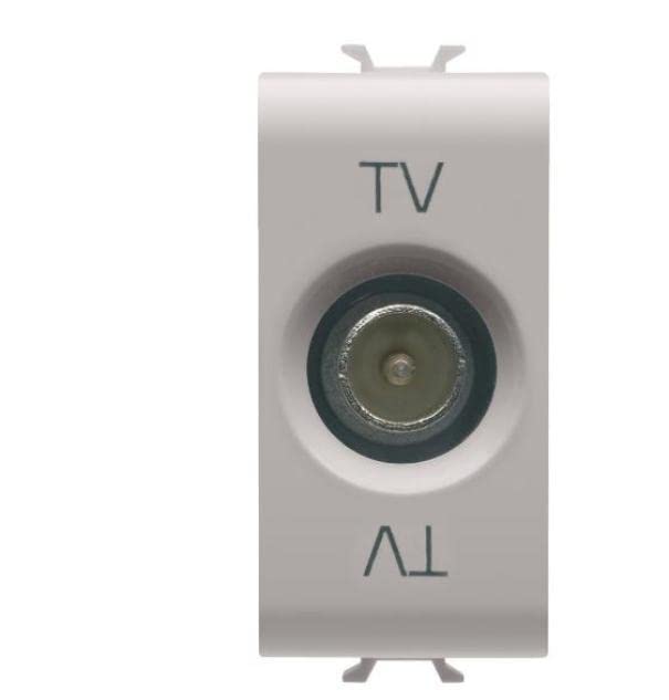 Prise TV Gewiss Chorusmart beige satiné connecteur mâle IEC 1M coaxial pour salon et chambre