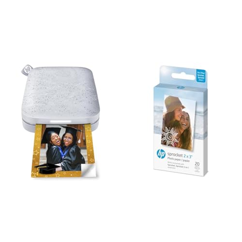 HP Sprocket Imprimante Photo Portable (Blanc) Imprime instantanément des Photos Autocollantes Zink 2 & 2x3 Papier Photo Zink de qualité supérieure (20...