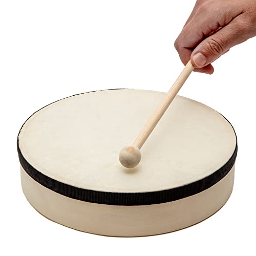 World Rhythm HD-8-BK Handtrommel – 20,3 cm vorgestimmte Rahmentrommel – Beater inklusive – Trommelkopf aus Ziegenleder