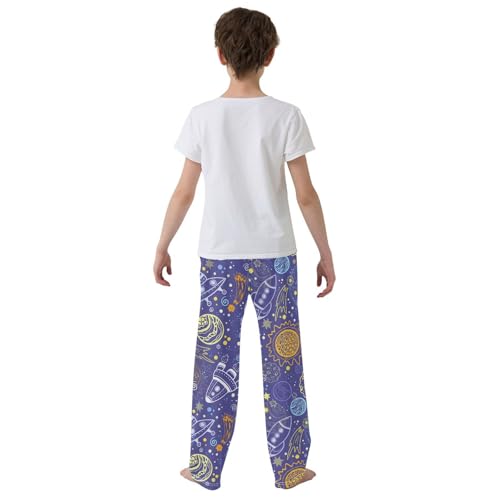 ZZXXB Outer Space Rocket Boys Long Pants Soft Trousers Elastic Waist Kids Lounge Bottoms with Pockets S-XL3