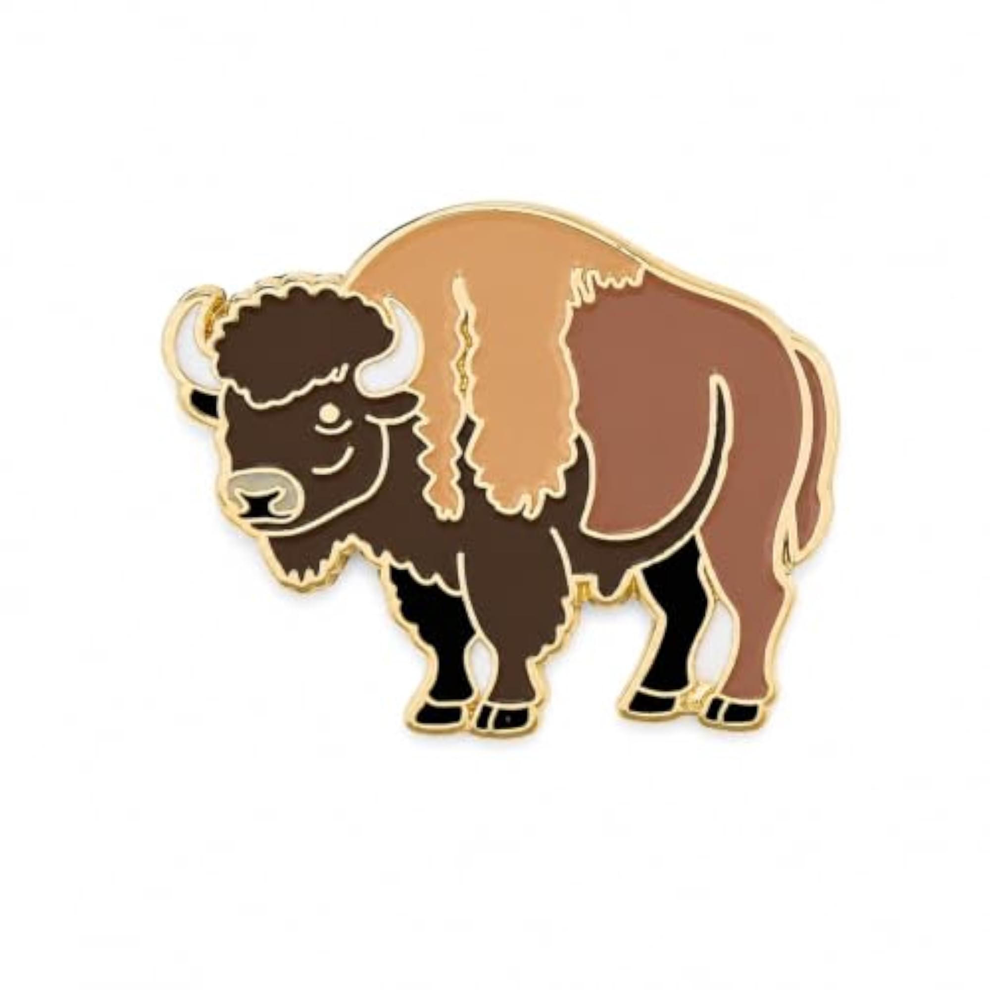 Gold Buffalo Enamel Pin, Vintage Animal Brooch