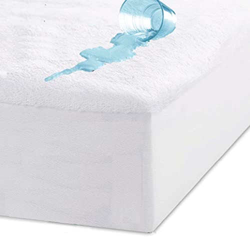 Luxton Cotton Waterproof Mattress Protector King Size Fully Fitted Cotton Terry Towelling Mattress Protector Hypoallergenic and Anti Dust Mite TPU Layer ( King Size)