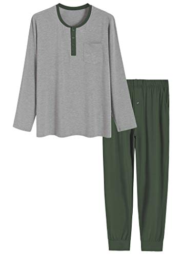Latuza Men’s Bamboo Viscose Pajamas Set Henley Long Sleeves Top Pants