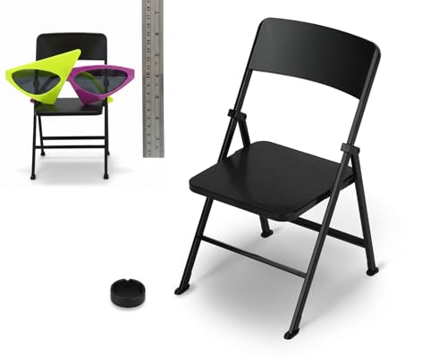 DS. DISTINCTIVE STYLE Doll Chair 1/6 Scale Mini Folding Chair for 12 Inch Action Figure Black Tiny Miniature Furniture for Dollhouse Decoration