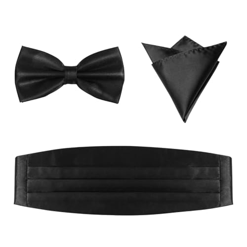 Nœud papillon noir pour tenue de gala GALPADA et son carré de poche d'accessoires de smoking