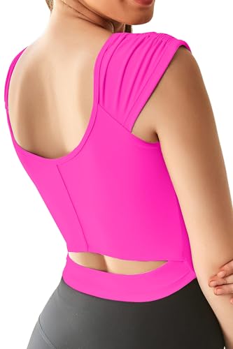Women Workout Tops Sleeveless Yoga Longline Sports Bra Cutout Short Sleeve Crop Tank Top Gym Running Athletic Shirt U-Back2