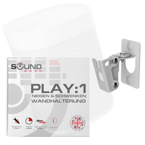 Sound bass Play 1 Wandhalterung Weiß Kompatibel nur mit Sonos Play:1 Verstellbarer Dreh- und Neigungsmechanismus Halterung inklusive sämtlichem Befestigungsmaterial