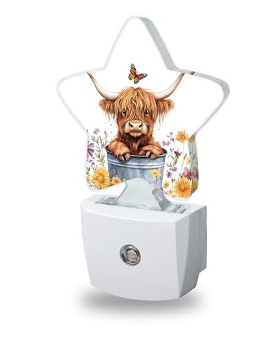 Image of Night Light,Highland Cow Night Lights Plug into Wall Butterfly Flowers Decorations for Bedroom Bathroom,Dusk to Dawn Sensor Kitchen Hallway Stairs Energy Efficient Desk Lamp